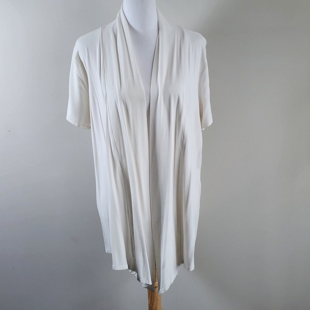 Cleo Open Front‎ Cardigan Womens XL White Short Sleeve Rayon Spandex Minimalist